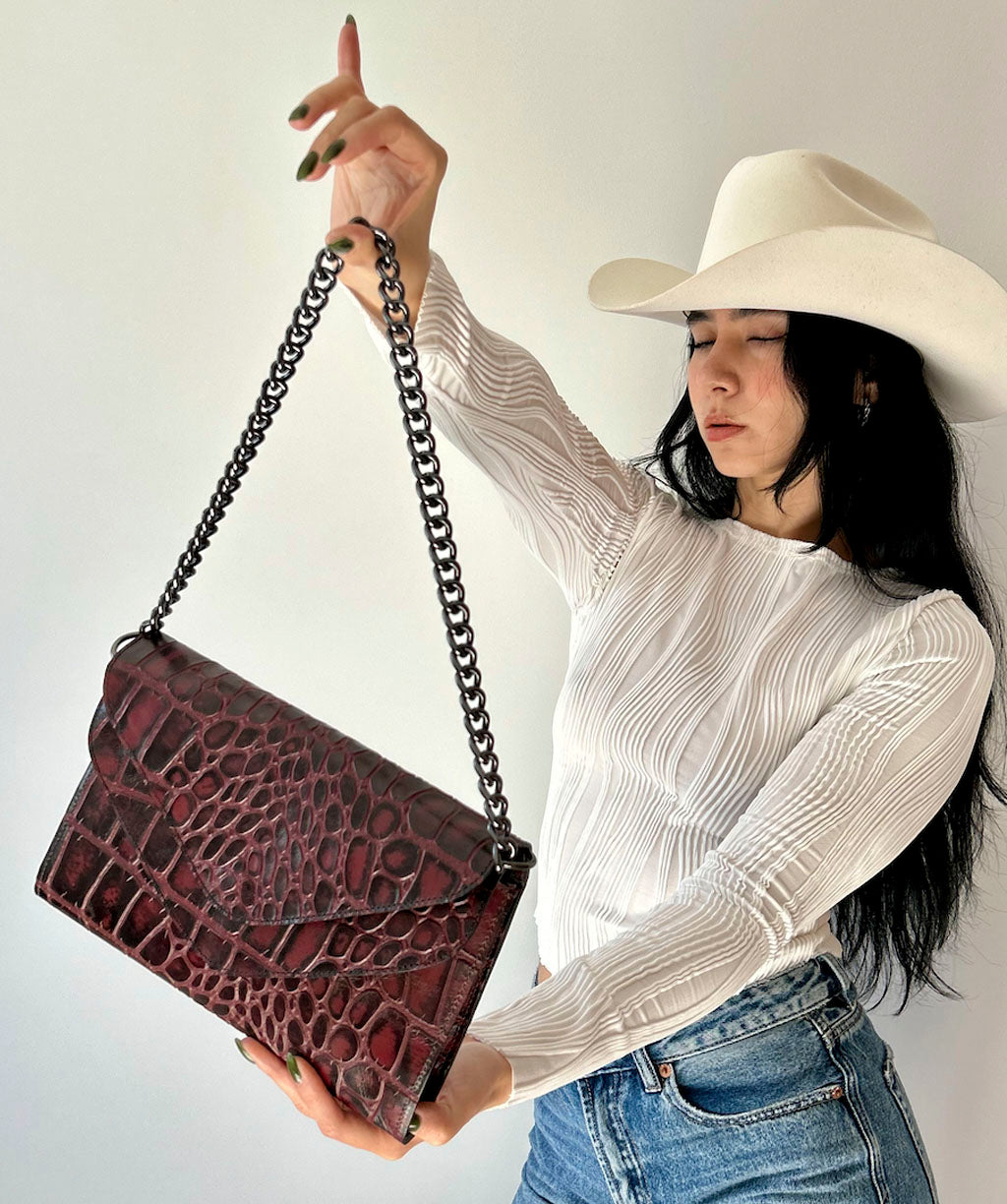 MARIA BURGUNDY CROCO