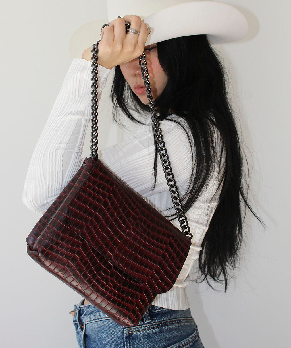 OFELIA BURGUNDY CROCO PRE-ORDER